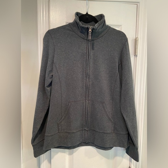 L.L. Bean Size M Full Zip Mock Neck Cotton Stretch Dark Gray Sweatshirt Jacket - Picture 6 of 11